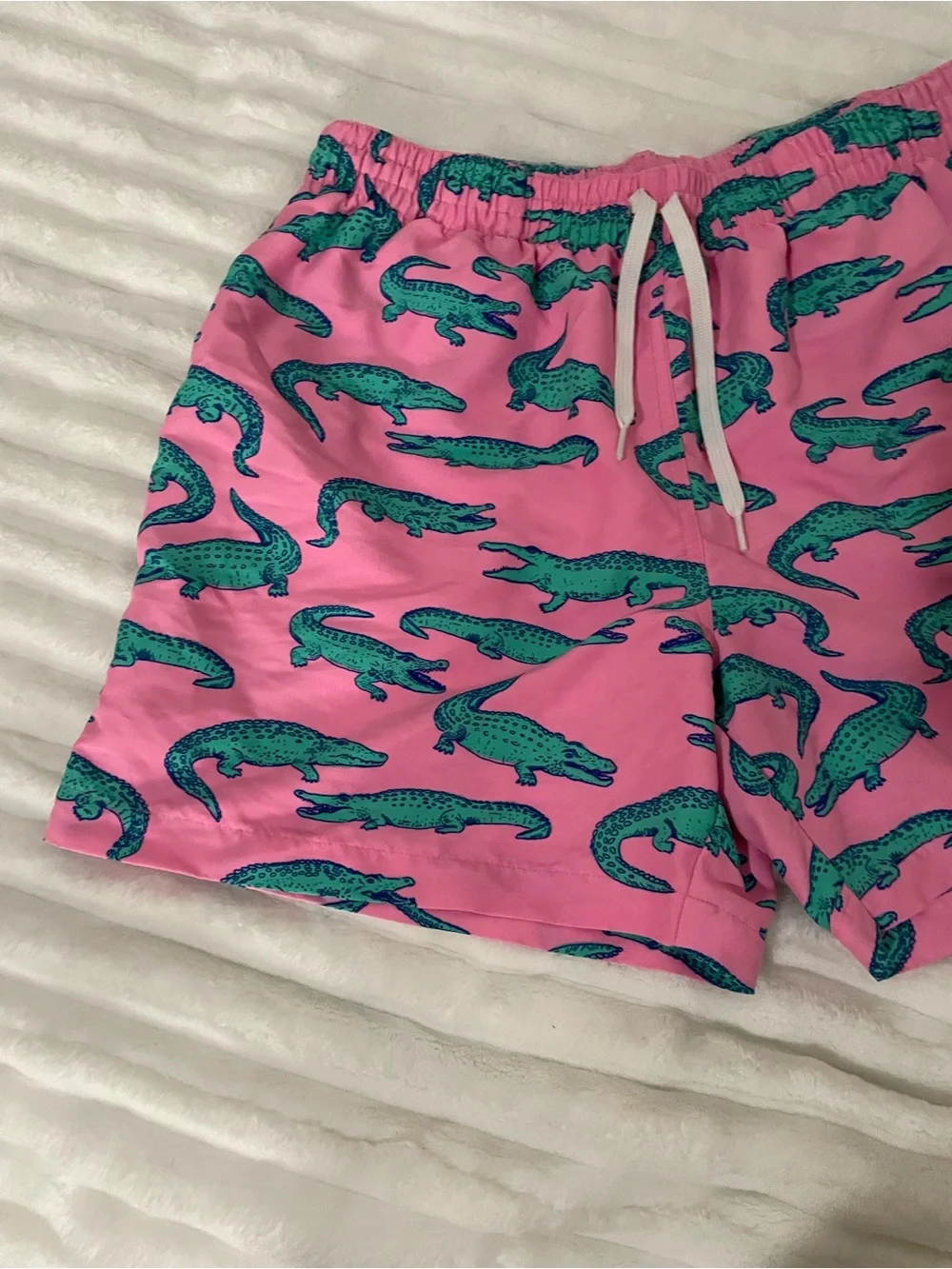 chubbies Pink Swim Trunks with Teal Alligator Print
